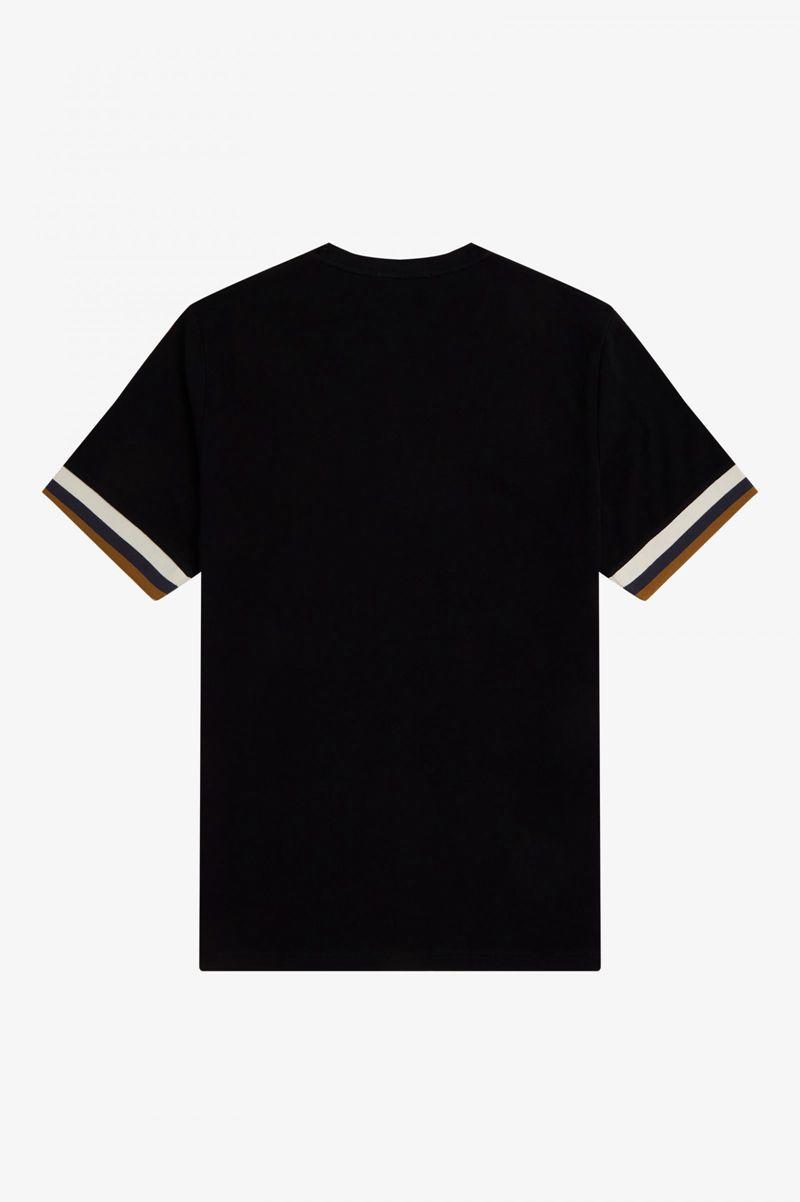 Black Fred Perry Striped Cuff Piqué Men's T Shirts | PH 1772SGLO